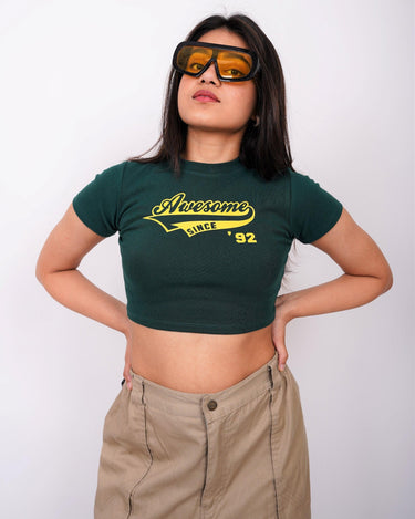 Awesome - Burger Bae Round Neck Crop Baby Tee - BurgerBae