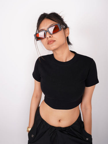 Basic - Burger Bae Round Neck Crop Baby Tee - BurgerBae