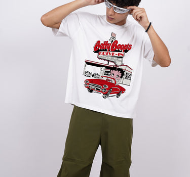Betty Boop Drive In  : Burger Bae Oversized  Tee For Men and Women