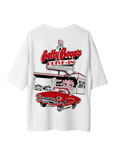 Betty Boop Drive In  : Burger Bae Oversized  Tee For Men and Women
