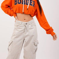 Big Logo Knot Crop Hoodie Hoodies Burger Bae Free Size Bright Orange 