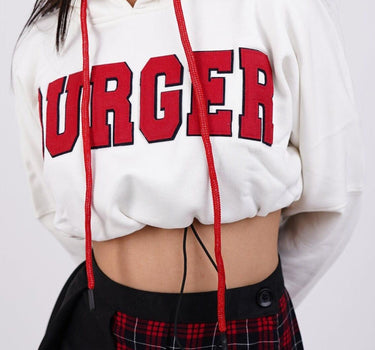 Big Logo Knot Crop Hoodie Hoodies Burger Bae Free Size White 