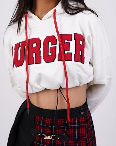 Big Logo Knot Crop Hoodie Hoodies Burger Bae Free Size White 