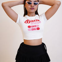 Bitch mode Baby Tee (T-shirt) Tops Burger Bae XS White 