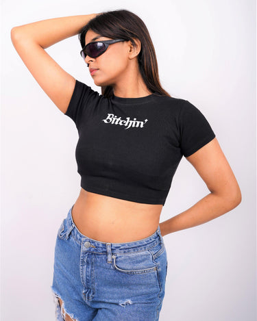 Bitchin - Burger Bae Round Neck Crop Baby Tee - BurgerBae