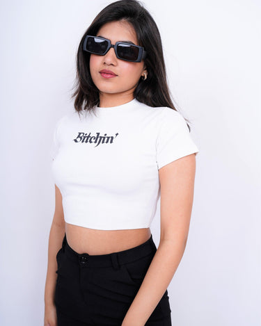 Bitchin - Burger Bae Round Neck Crop Baby Tee - BurgerBae