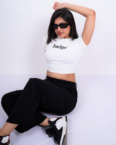 Bitchin - Burger Bae Round Neck Crop Baby Tee - BurgerBae