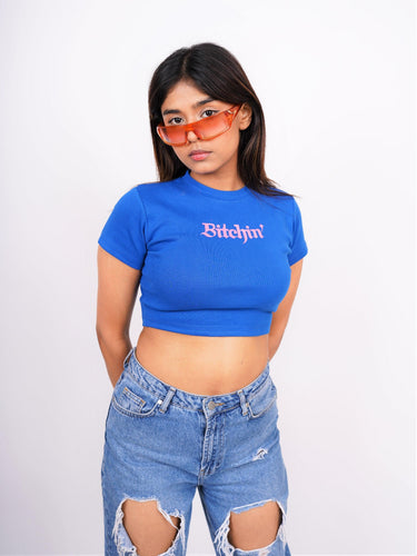 Bitchin - Burger Bae Round Neck Crop Baby Tee - BurgerBae