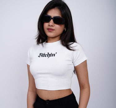 Bitchin - Burger Bae Round Neck Crop Baby Tee - BurgerBae