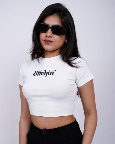 Bitchin - Burger Bae Round Neck Crop Baby Tee - BurgerBae