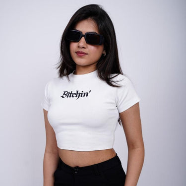 Bitchin - Burger Bae Round Neck Crop Baby Tee - BurgerBae