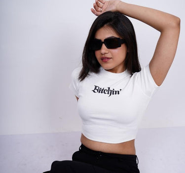 Bitchin - Burger Bae Round Neck Crop Baby Tee - BurgerBae