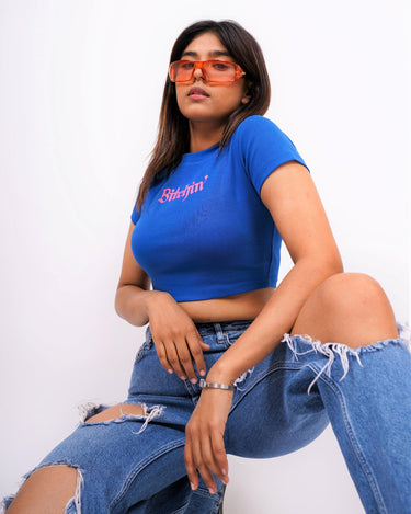 Bitchin - Burger Bae Round Neck Crop Baby Tee - BurgerBae