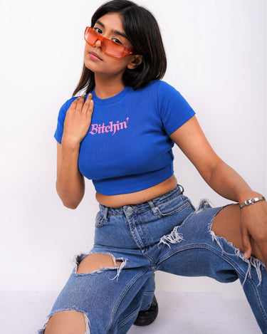 Bitchin - Burger Bae Round Neck Crop Baby Tee - BurgerBae