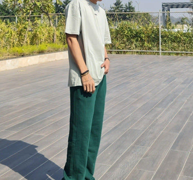 BOMBay Set For Men (Tee+Irish Track) Co-ord set Burger Bae S Grey-BottleGreen 