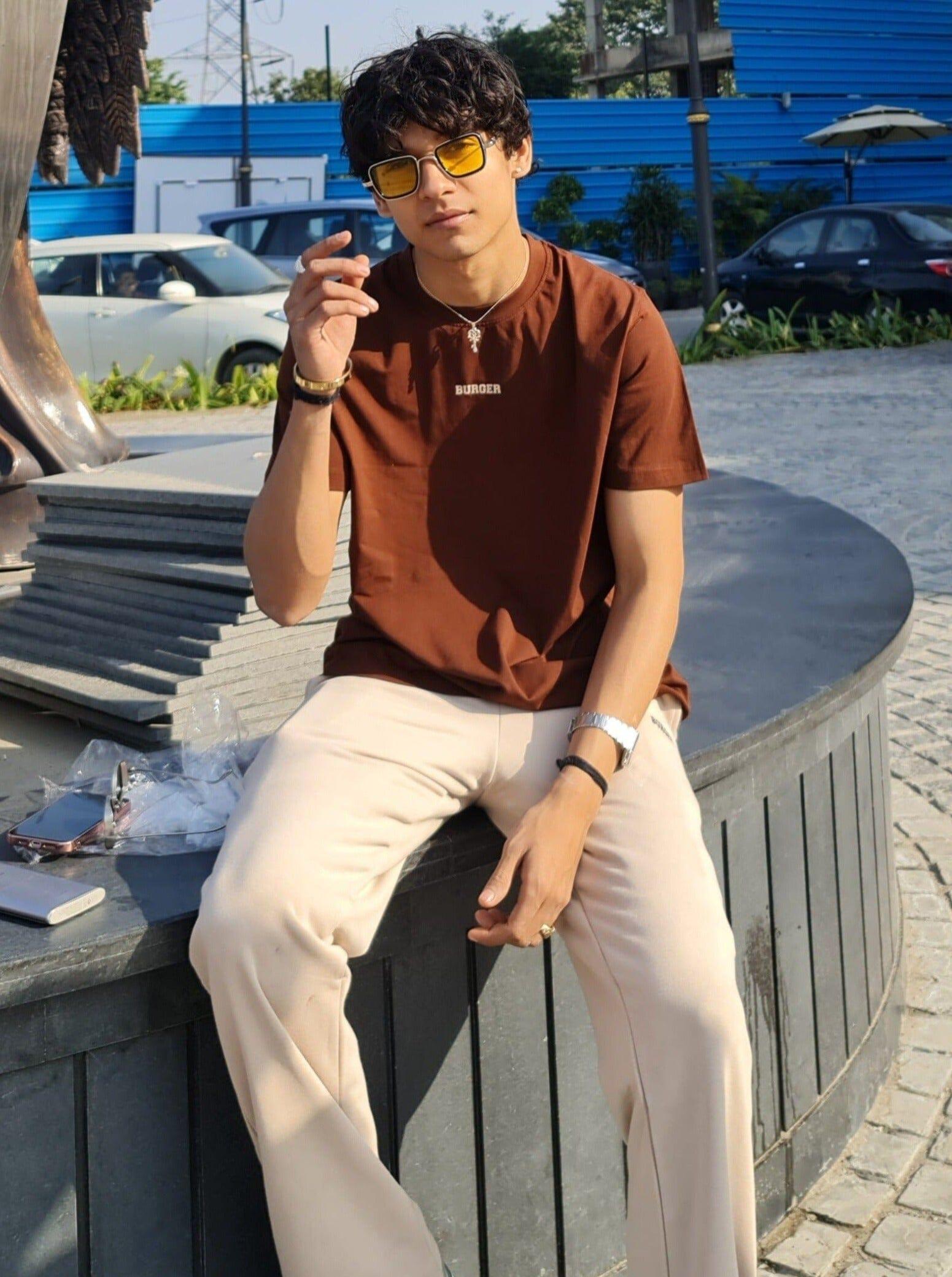 Brown Rba BOMBay Set : Coffee Brown Milky Beige (Tee+Irish Track) For Men – BurgerBae