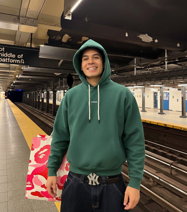 Bottle Green : Ye Burger Logo Heavyweight Baggy Hoodie For Men and Women