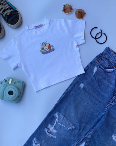 BT21 Friends Baby Tee (T-shirt) Tops Burger Bae XS White 