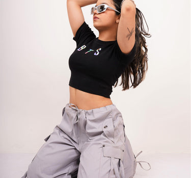 BTS -Burger Bae Round Neck Crop Baby Tee - BurgerBae