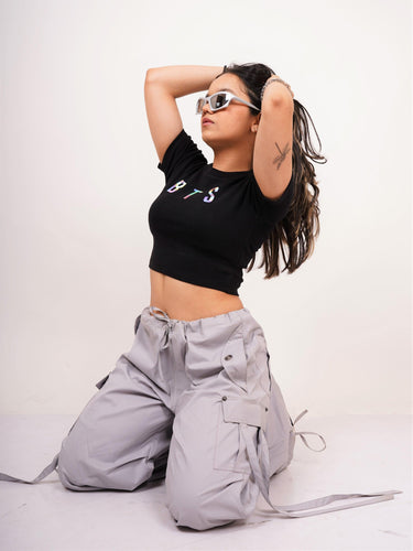 BTS -Burger Bae Round Neck Crop Baby Tee - BurgerBae