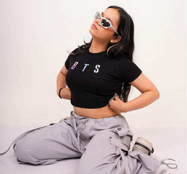 BTS -Burger Bae Round Neck Crop Baby Tee - BurgerBae