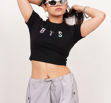 BTS -Burger Bae Round Neck Crop Baby Tee - BurgerBae