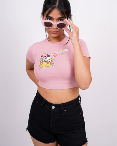 Buldak Ramen Carbonara - Burger Bae Round Neck Crop Baby Tee For Women - BurgerBae