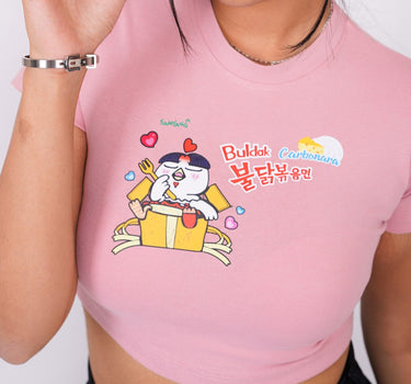 Buldak Ramen Carbonara - Burger Bae Round Neck Crop Baby Tee For Women - BurgerBae