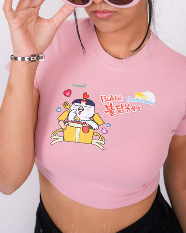 Buldak Ramen Carbonara - Burger Bae Round Neck Crop Baby Tee For Women - BurgerBae