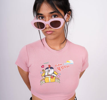 Buldak Ramen Carbonara - Burger Bae Round Neck Crop Baby Tee For Women - BurgerBae
