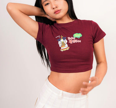 Buldak Ramen Stew Type - Burger Bae Round Neck Crop Baby Tee - BurgerBae