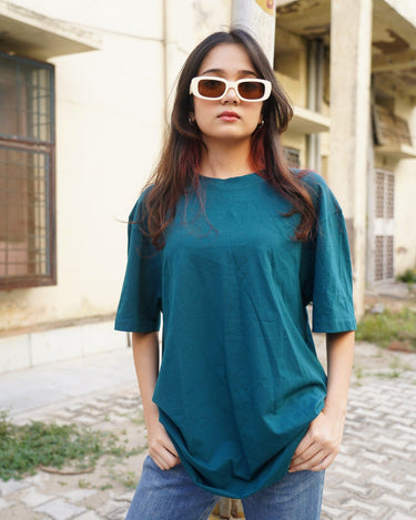 Basic Oversized Tee (T-shirt) Oversized T-shirt Burger Bae Free Size Bottle Green 