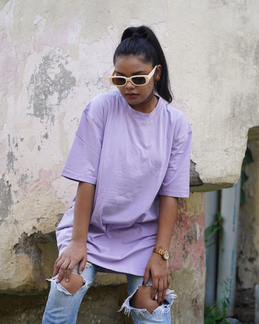 Basic Oversized Tee (T-shirt) Oversized T-shirt Burger Bae Free Size Lavender 