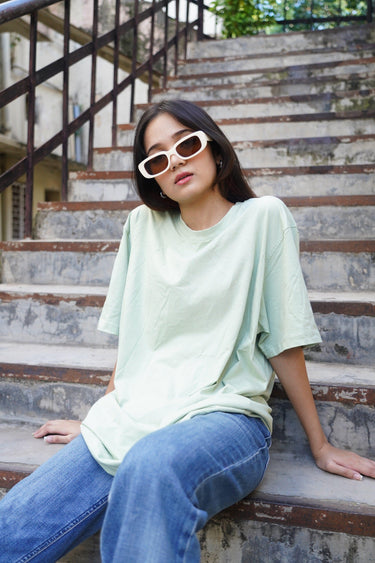 Basic Oversized Tee (T-shirt) Oversized T-shirt Burger Bae Free Size Apple Green 