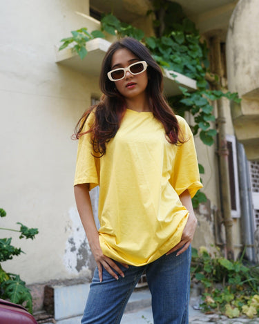 Basic Oversized Tee (T-shirt) Oversized T-shirt Burger Bae Free Size Bright Yellow 