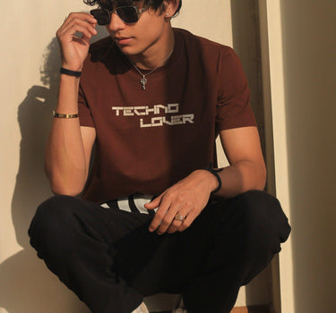 Techno Lover Regular Tee (T-shirt) For Men T-shirt Burger Bae S Coffee Brown 