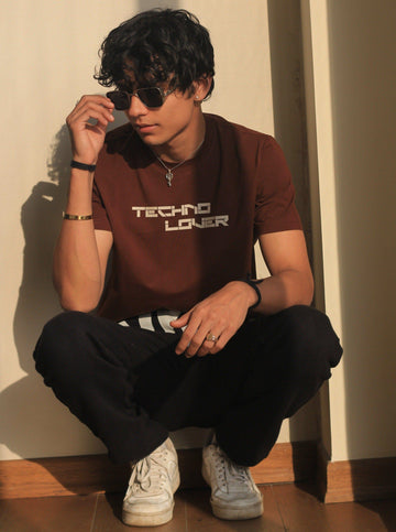 Techno Lover Regular Tee (T-shirt) For Men T-shirt Burger Bae S Coffee Brown 