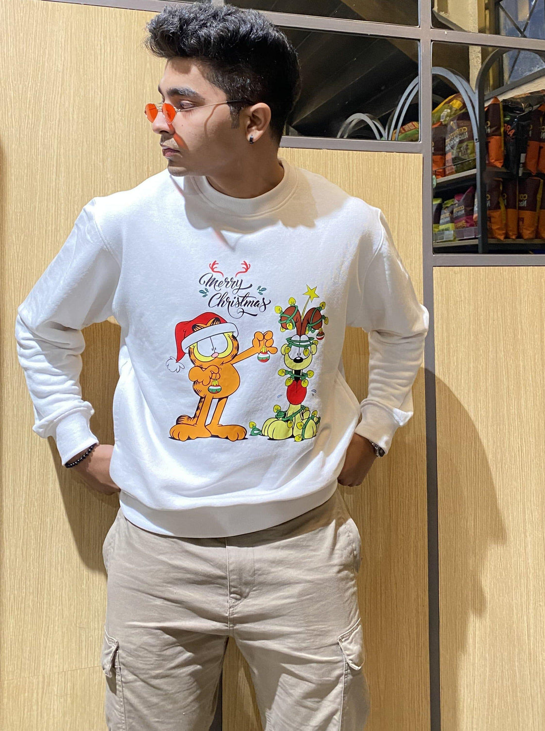 Christmas Garfield Sweatshirt For Men Sweatshirt Burger Bae S White 