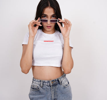 Conspiracy : Burger Bae Round Neck Crop Baby Tee For Women