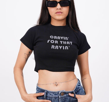 Cravin' For That Ravin' Baby Tee (T-shirt) Tops Burger Bae XS Black 