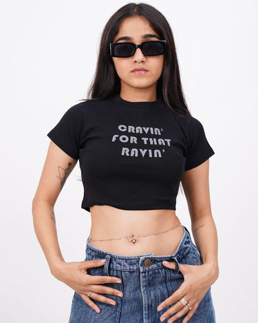 Cravin' For That Ravin' Baby Tee (T-shirt) Tops Burger Bae XS Black 