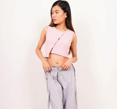 Crop Daisy Button Tank Top - BurgerBae