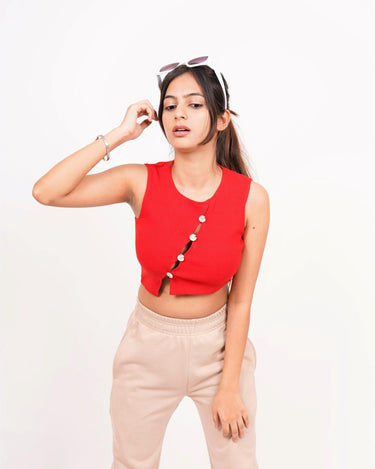 Crop Daisy Button Tank Top - BurgerBae