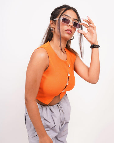 Crop Daisy Button Tank Top - BurgerBae