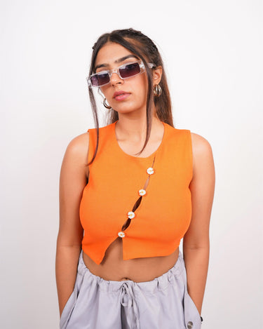 Crop Daisy Button Tank Top - BurgerBae