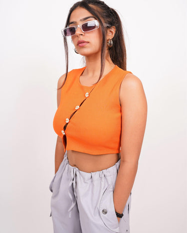 Crop Daisy Button Tank Top - BurgerBae