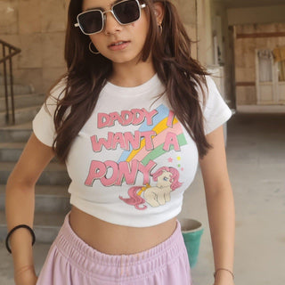 Daddy I Want A Pony Baby Tee (T-shirt) Tops Burger Bae S White 