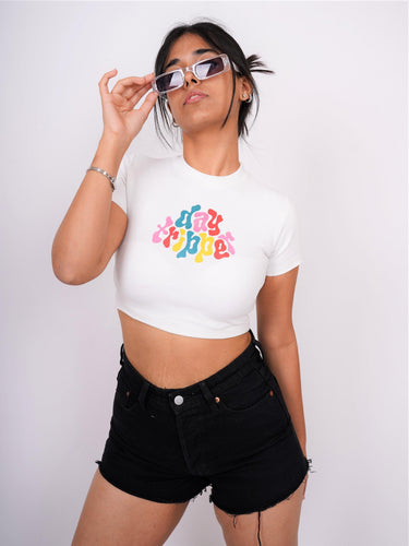 Day Tripper - Burger Bae Round Neck Crop Baby Tee - BurgerBae