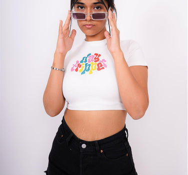 Day Tripper - Burger Bae Round Neck Crop Baby Tee - BurgerBae