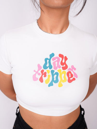 Day Tripper - Burger Bae Round Neck Crop Baby Tee - BurgerBae